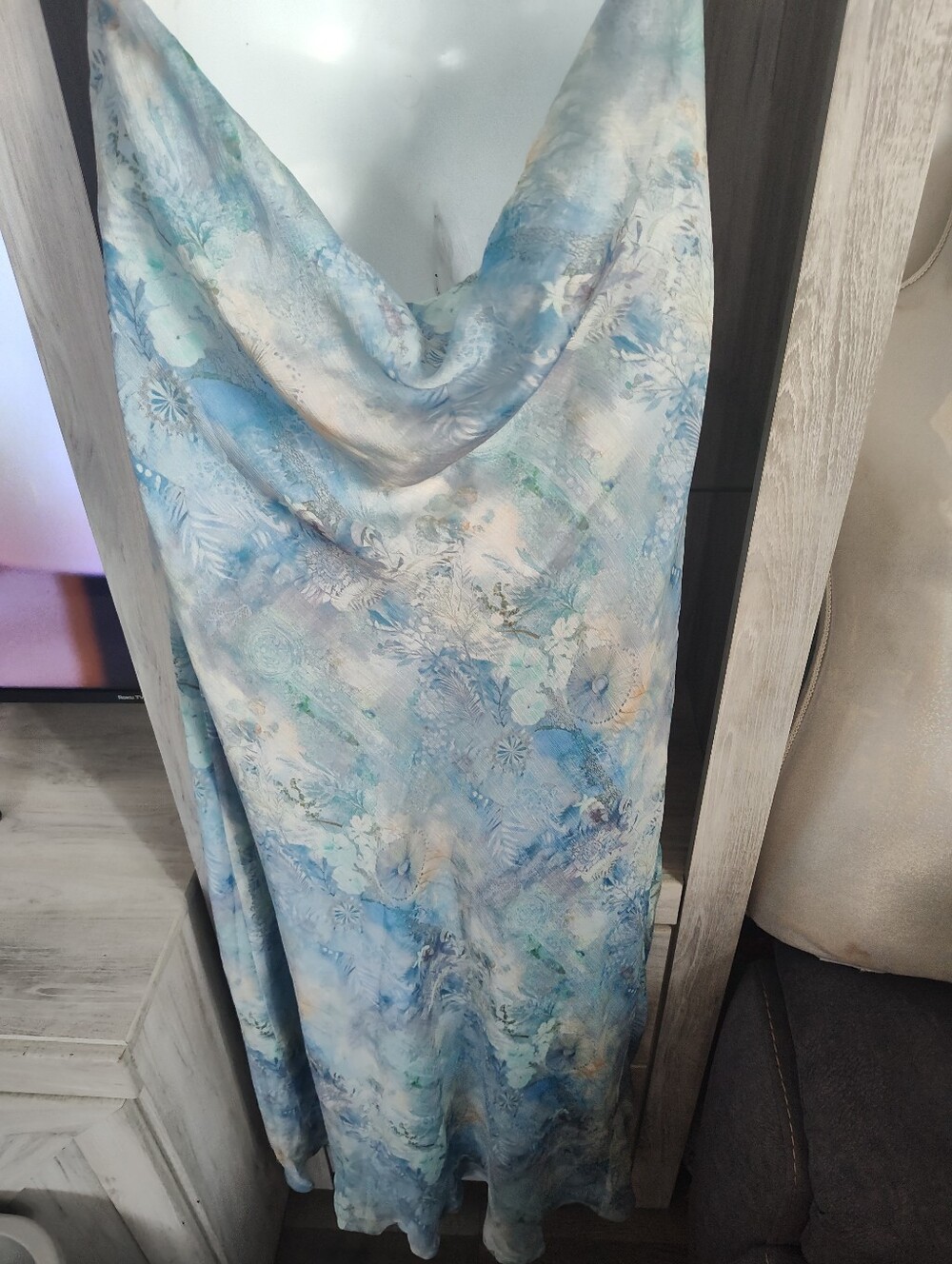 Peppermayo Blue Aqua PaisleyWatercolor Slip Dress with High Slit SZ 4, New - Picture 7 of 9